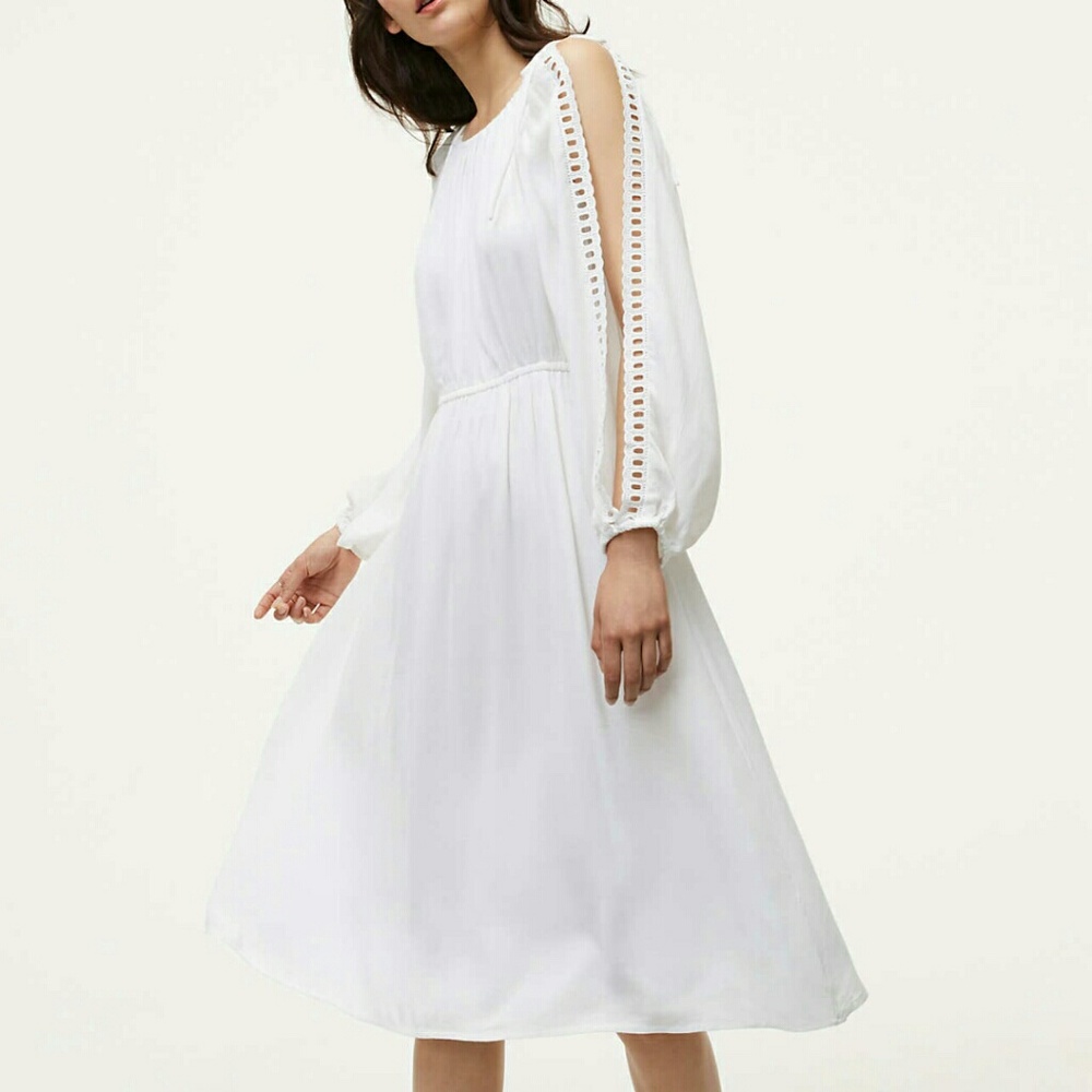 LOFT Tie Shoulder Eyelet Trim Split Sleeve Dress